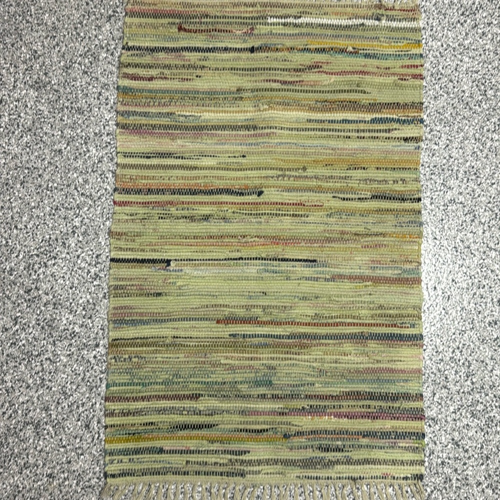 Woven Throw Rug in Sage Green w/Multi-colored Stripes #2